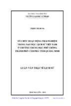 Tổ chức hoạt động trải nghiệm trọng dạy học lịch sử việt nam ở trường trung học phổ thông thành phố cẩm phả tỉnh quảng ninh