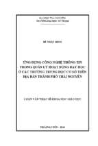 ứng dụng công nghệ thông tin trong quản lý hoạt động dạy học ở các trường trung học cơ sở trên địa bàn thành phố thái nguyên