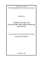 Giải pháp tạo việc làm cho thanh niên nông thôn huyện ba bể tỉnh bắc kạn