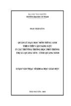 Quản lý dạy học môn tiếng anh theo tiếp cận năng lực ở các trường thpt thị xã quảng yên tỉnh quảng ninh