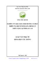 Nghiên cứu hả năng sinh trưởng và phát triển của một số dòng lúa thuần có triển vọng tại tỉnh lào cai