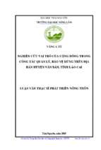 Nghiên cứu vai trò của cộng đồng trong công tác quản lý bảo vệ rừng trên địa bàn huyện văn bàn tỉnh lào cai