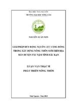 Giải pháp huy động nguồn lực cộng đồng trong xây dựng nông thôn mới trên địa bàn huyện pác nặm tỉnh bắc kạn