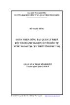 Hoàn thiện công tác quản lý thuế đối với doanh nghiệp có vốn đầu tư nước ngoài tại cục thuế tỉnh phú thọ