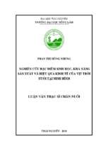 Nghiên cứu đặc điểm sinh học khả năng sản xuất và hiệu quả kinh tế của vịt trời nuôi tại ninh bình