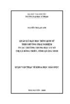 Quản lý dạy học môn lịch sử theo hướng trải nghiệm ở các trường trung học cơ sở thị xã đông triều tỉnh quảng ninh