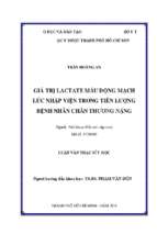 Giá trị lactate máu động mạch lúc nhập viện trong tiên lượng bệnh nhân chấn thương nặng