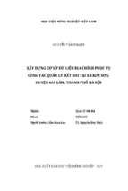 Xây dựng cơ sở dữ liệu địa chính phục vụ công tác quản lý đất đai tại xã kim sơn, huyện gia lâm, thành phố hà nội  