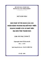 Giải pháp về tín dụng của các ngân hàng thương mại để phát triển doanh nghiệp vừa và nhỏ trên địa bàn tỉnh thanh hoá