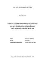 đánh giá đặc điểm nông sinh học và năng suất của một số giốn lúa thuần ngắn ngày chất lượng tại văn lâm hưng yên  