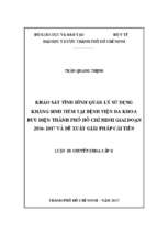 Khảo sát tình hình quản lý sử dụng kháng sinh tiêm tại bệnh viện đa khoa bưu điện thành phố hồ chí minh giai đoạn 2016  2017 và đề xuất giải pháp cải tiến