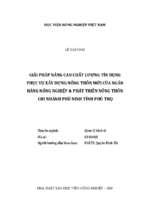 Giải pháp nâng cao chất lượng tín dụng phục vụ xây dựng nông thôn mới của ngân hàng nông nghiệp amp; phát triển nông thôn chi nhánh phù ninh tỉnh phú thọ  