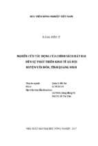 Nghiên cứu tác động của chính sách đất đai đến sự phát triển kinh tế xã hội huyện vân đồn, tỉnh quảng ninh  luận án tiến sĩ. quản lý đất đai 62.85.01.03