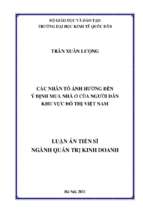 Các nhân tố ảnh hưởng đến ý định của người mua nhà ở của người mua nhà khu vực đô thị việt nam