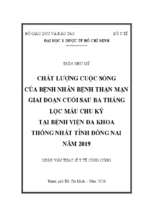 Chất lượng cuộc sống của bệnh nhân bệnh thận mạn giai đoạn cuối sau ba tháng lọc máu chu kỳ tại bệnh viện đa khoa thống nhất tỉnh đồng nai năm 2019