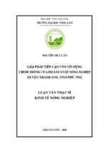 Giải pháp tiếp cận vốn tín dụng chính thống của hộ sản xuất nông nghiệp huyện thanh sơn tỉnh phú thọ