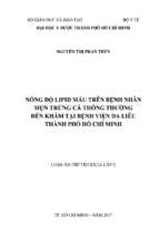 Nồng độ lipid máu trên bệnh nhân mụn trứng cá thông thường đến khám tại bệnh viện da liễu thành phố hồ chí minh