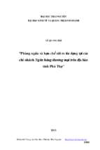 Phòng ngựa và hạn chế rủi ro tín dụng tại các chi nhánh ngân hàng thương mại trên địa bàn tỉnh phú thọ