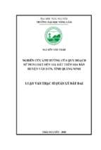Nghiên cứu ảnh hưởng của quy hoạch sử dụng đất đến giá đất trên địa bàn huyện vân đồn tỉnh quảng ninh