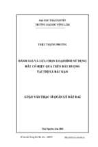 đánh giá và lựa chọn loại hình sử dụng đất có hiệu quả trên đất ruộng tại thị xã bắc kạn