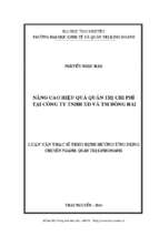 Nâng cao hiệu quả quản trị chi phí tại công ty trách nhiệm hữu hạn xây dựng và thương mại đông hải