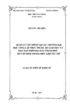Quản lý tài chính tại các trường đại học công lập trực thuộc bộ giáo dục và đào tạo trên địa bàn thành phố hồ chí minh trong điều kiện tự chủ