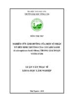 Nghiên cứu ảnh hưởng của một số nhân tố đến khả năng sinh trưởng của cây lim xanh erythrophleum fordii oliver trong giai đoạn vườn ươm