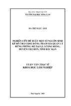 Nghiên cứu đề xuất một số sinh kế nhằm hỗ trợ cộng đồng tham gia quản lý rừng phòng hộ tại xã lương bằng chợ đồn bắc kạn