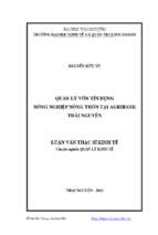 Quản lý vốn tín dụng nông nghiệp nông thôn tại agribank thái nguyên