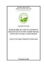 đánh giá hiệu quả một số loại hình sử dụng đất sản xuất nông nghiệp trên địa bàn huyện nam trực tỉnh nam định