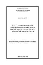 Quản lý giáo dục kĩ năng sống thông qua hoạt động trải nghiệm cho học sinh các trường tiểu học thành phố lào cai tỉnh lào cai