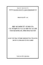 Hiệu quả kinh tế xã hội của các tổ hợp tác và các htx chè ở huyện đồng hỷ tỉnh thái nguyên