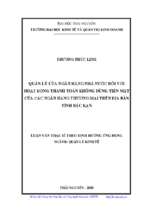 Quản lý của ngân hàng nhà nước đối với hoạt động thanh toán không dùng tiền mặt của các ngân hàng thương mại trên địa bàn tỉnh bắc kạn
