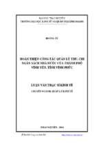 Hoàn thiện công tác quản lý thu chi ngân sách nhà nước của thành phố vĩnh yên tỉnh vĩnh phúc