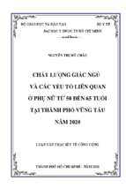 Chất lượng giấc ngủ và các yếu tố liên quan ở phụ nữ từ 50 đến 65 tuổi tại thành phố vũng tàu năm 2020