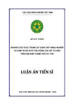 Nghiên cứu thực trạng sử dụng đất nông nghiệp và kinh tế hộ dưới tác động của đô thị hóa trên địa bàn thành phố hà tĩnh