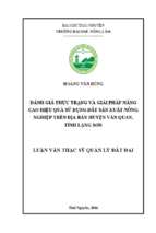 đánh giá thực trạng và giải pháp nâng cao hiệu quả sử dụng đất sản xuất nông nghiệp trên địa bàn huyện văn quan tỉnh lạng sơn