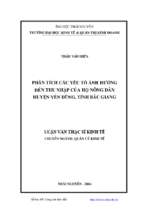 Phân tích các yếu tố ảnh hưởng đến thu nhập của hộ nông dân huyện yên dũng tỉnh bắc giang