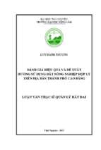 đánh giá hiệu quả sử dụng đất và đề xuất hướng sử dụng đất nông nghiệp hợp lý trên địa bàn thành phố cao bằng