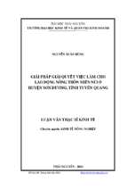 Giải pháp giải quyết việc làm cho lao động nông thôn miền núi ở huyện sơn dương tỉnh tuyên quang
