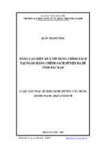 Nâng cao hiệu quả tính dụng chính sách tại ngân hàng chính sách huyện ba bể tỉnh bắc kạn