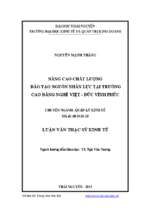 Nâng cao chất lượng đào tạo nguồn nhân lực tại trường cao đẳng nghề việt đức vĩnh phúc