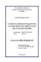 Vai trò của chính quyền địa phương cấp tỉnh trong phát triển du lịch bền vững tỉnh ninh bình