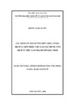 Các nhân tố ảnh hưởng đến chất lượng dịch vụ giới thiệu việc làm tại trung tâm dịch vụ việc làm thanh niên bắc ninh