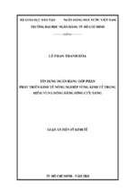 Tín dụng ngân hàng góp phần phát triển kinh tế nông nghiệp vùng kinh tế trọng điểm vùng đồng bằng sông cửu long