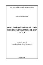 Quản lý nhà nước đối với xuất khẩu nông sản ở việt nam trong hội nhập quốc tế