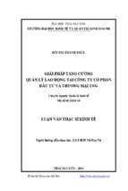 Giải pháp tăng cường quản lý lao động tại công ty cổ phần đầu tư và thương mại tng