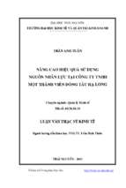 Nâng cao hiệu quả sử dụng nguồn nhân lực tại công ty trách nhiệm hữu hạn một thành viên đóng tàu hạ long