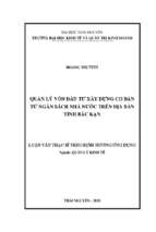 Quản lý vốn đầu tư xây dựng cơ bản từ ngân sách nhà nước trên địa bàn tỉnh bắc kạn