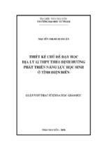 Thiết kế chủ đề dạy học địa lý 12 thpt theo định hướng phát triển năng lực học sinh ở tỉnh điện biên